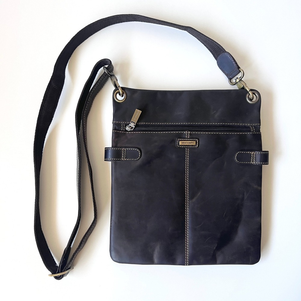 Visconti Dark Brown Leather Crossbody Bag Adjustable Messenger Purse
